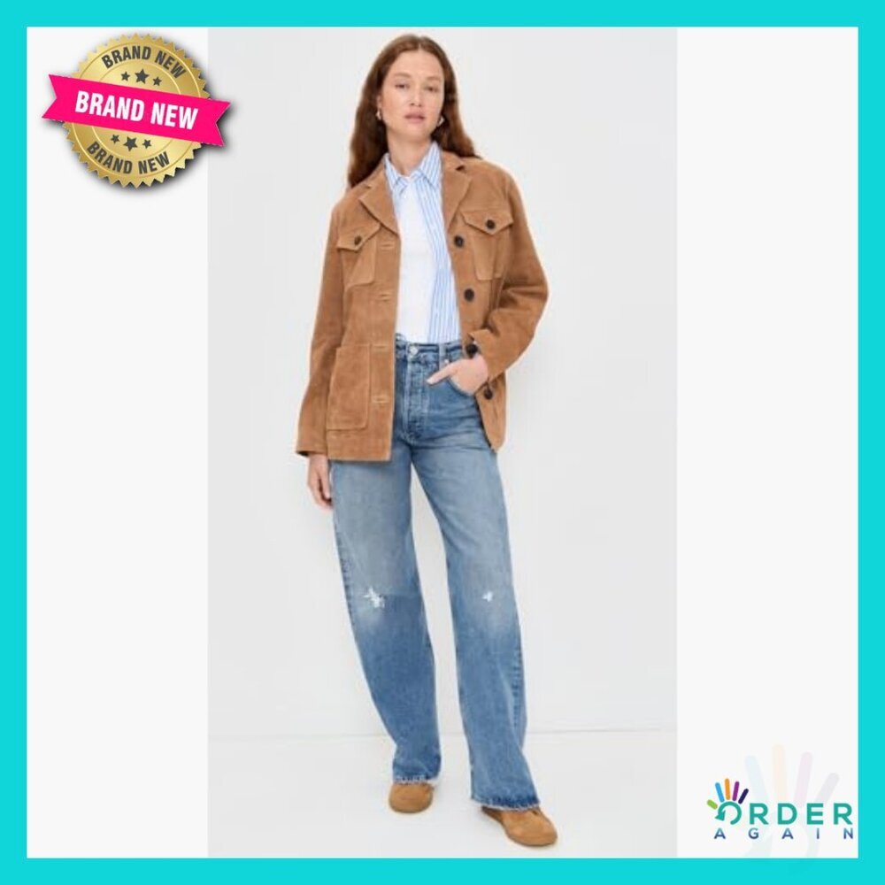 Classic Suede Blazer Long Chore Jacket Elegant Minimal Chic Fall Style - Picture 3 of 6